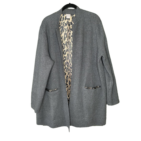 Chicos Cardigan Womens Size 3 US XL Gray Mixed Media Open Front Sweater Pockets - Picture 1 of 10